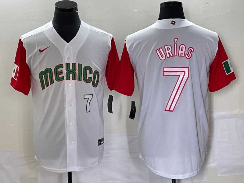 Men%27s Mexico Baseball #7 Julio Urias Number 2023 White Red World Classic Stitched Jersey 41->2023 world baseball classic->MLB Jersey